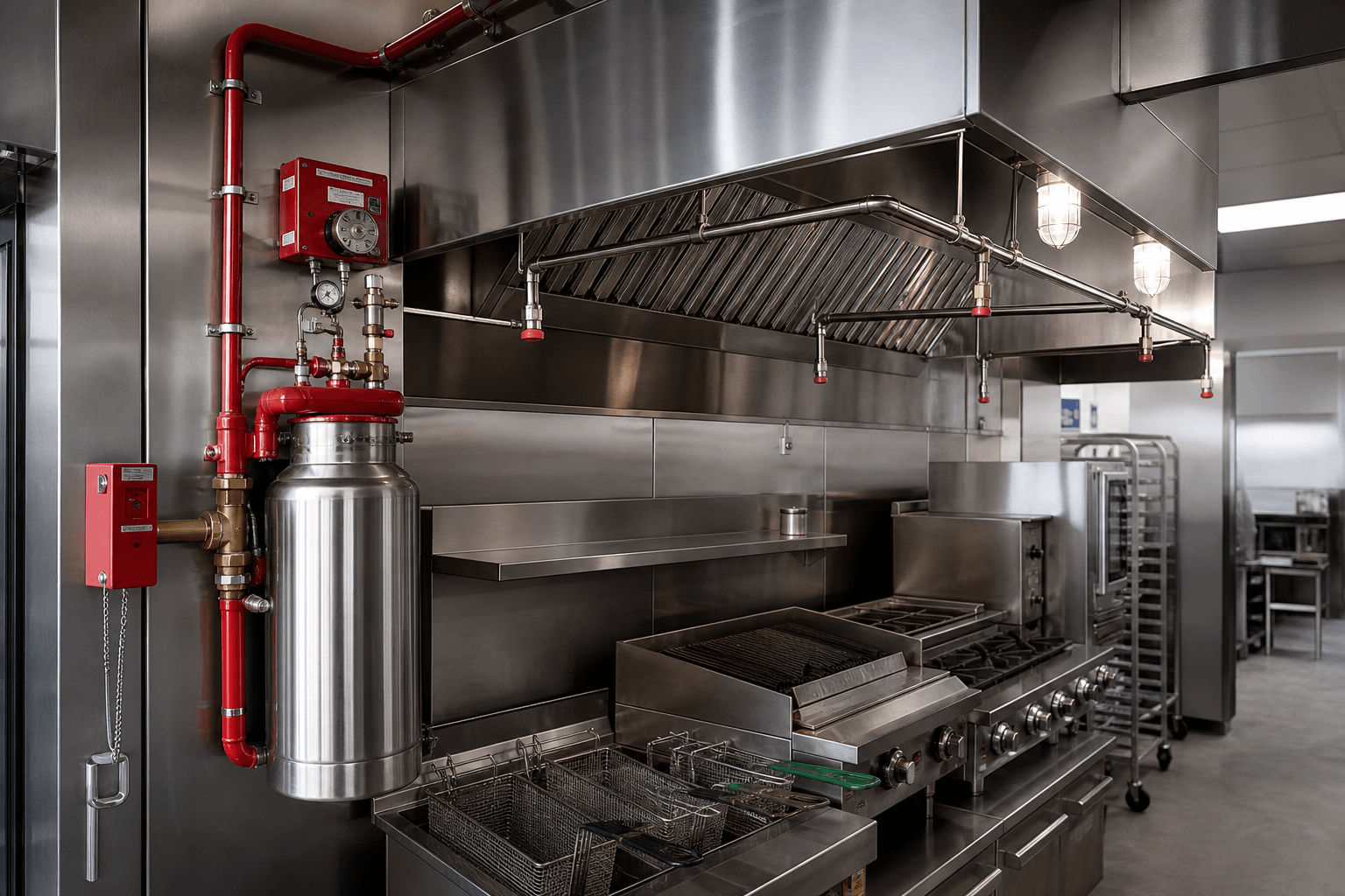 Commercial kitchen fire suppression system and inspection tag
