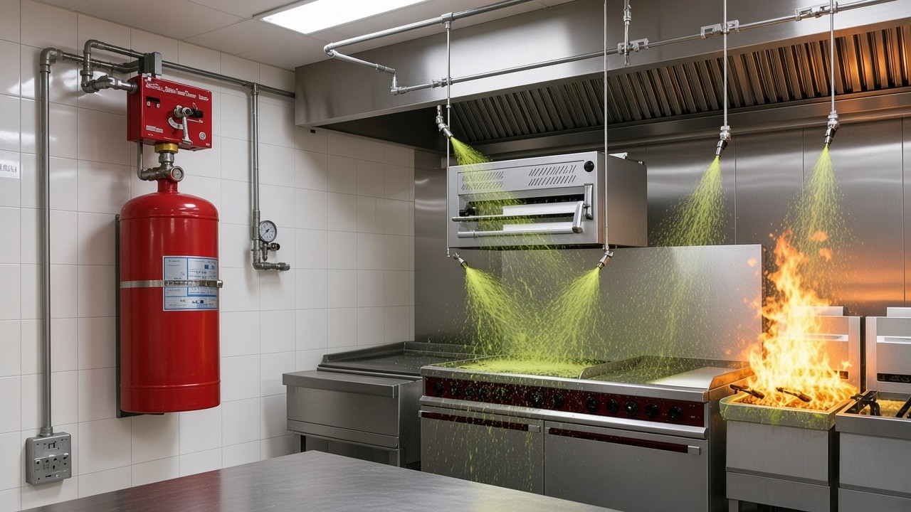 Ansul wet chemical fire suppression system in a Maryland restaurant kitchen